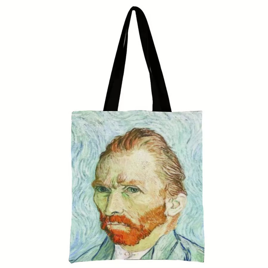 Van Gogh Series Canvas Bag Oil Painting Starry Night Sunflower Apricot Flower Coffee Holder Handbag Lightweight Shoulder Bag