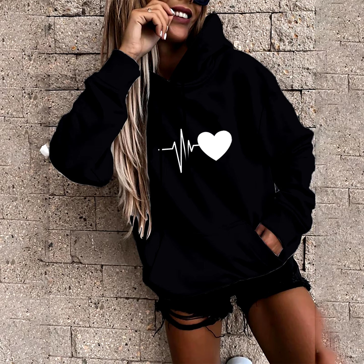 Sudadera con Capucha para Mujer con Estampado de Corazón y Latido (Varios Colores)