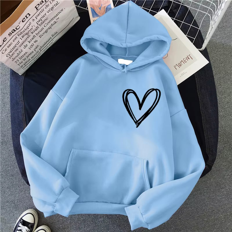 Sudadera Casual con Estampado de Corazón - Estilo Simplicidad y Comodidad