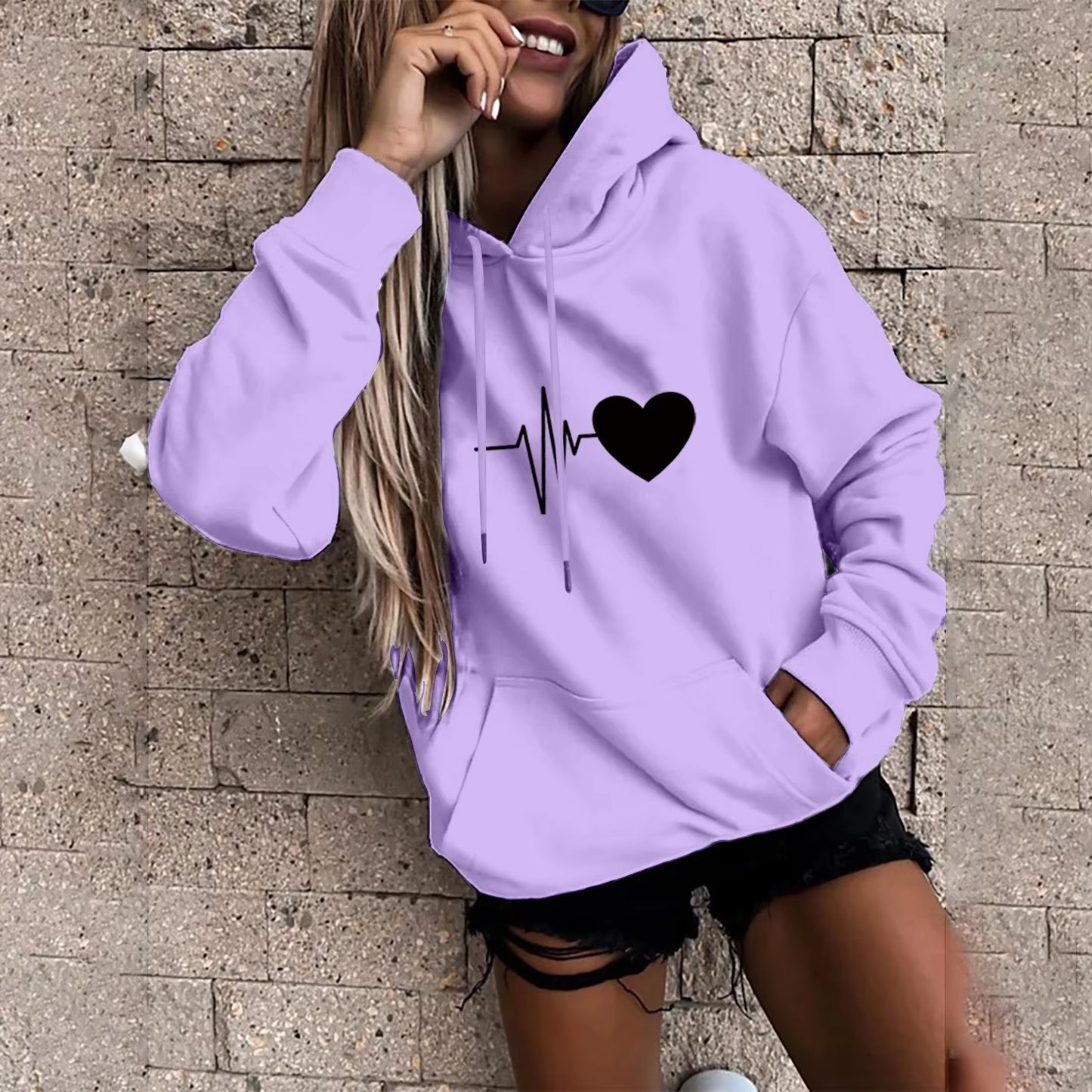 Sudadera con Capucha para Mujer con Estampado de Corazón y Latido (Varios Colores)