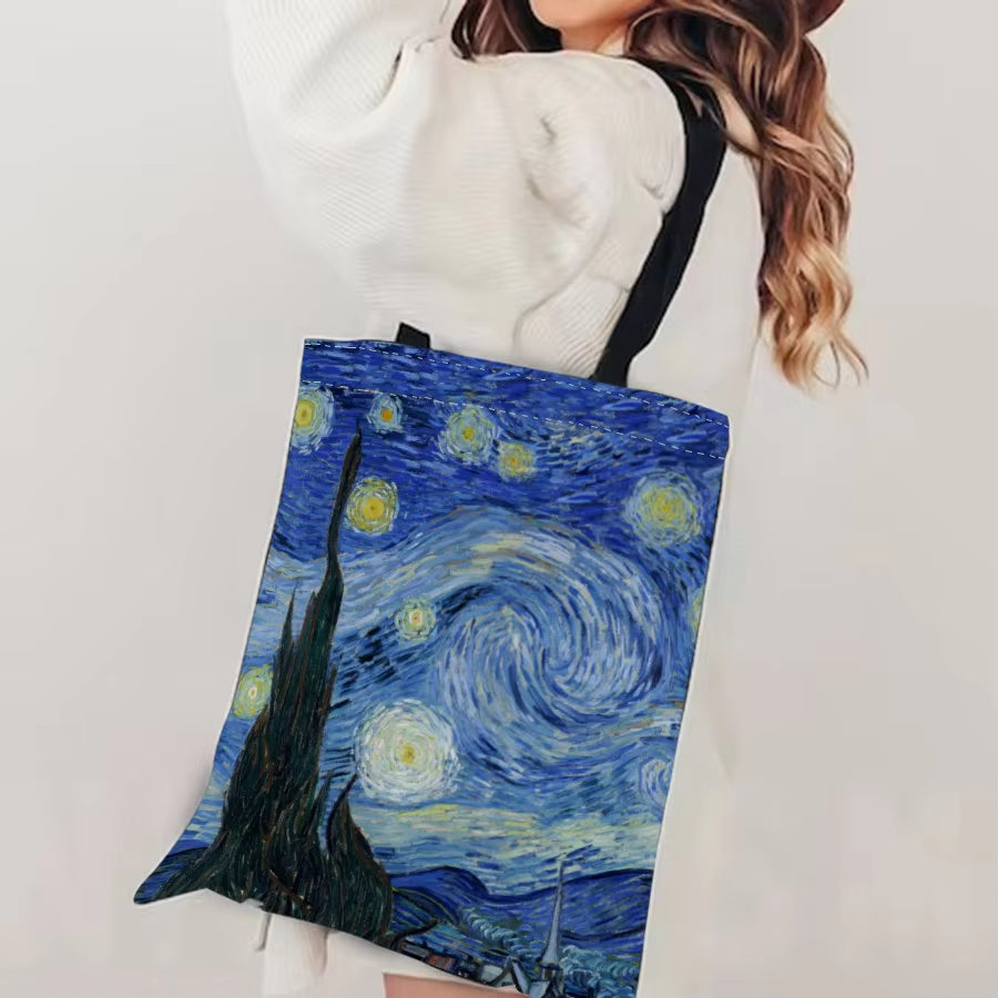 Van Gogh Series Canvas Bag Oil Painting Starry Night Sunflower Apricot Flower Coffee Holder Handbag Lightweight Shoulder Bag