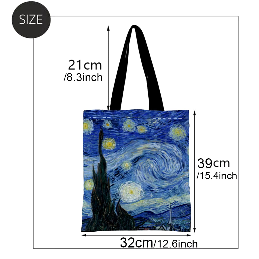 Van Gogh Series Canvas Bag Oil Painting Starry Night Sunflower Apricot Flower Coffee Holder Handbag Lightweight Shoulder Bag