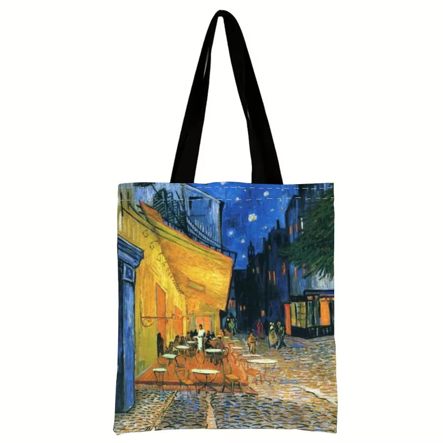 Van Gogh Series Canvas Bag Oil Painting Starry Night Sunflower Apricot Flower Coffee Holder Handbag Lightweight Shoulder Bag