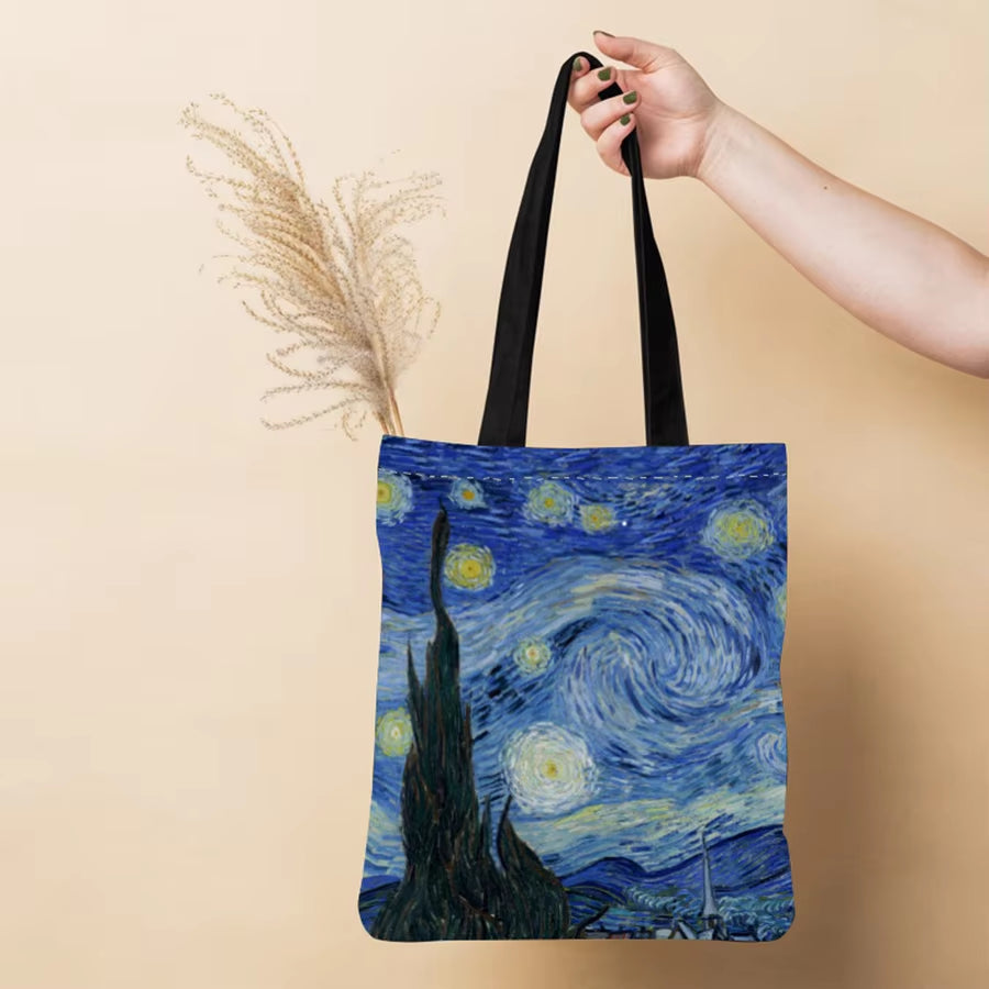 Van Gogh Series Canvas Bag Oil Painting Starry Night Sunflower Apricot Flower Coffee Holder Handbag Lightweight Shoulder Bag