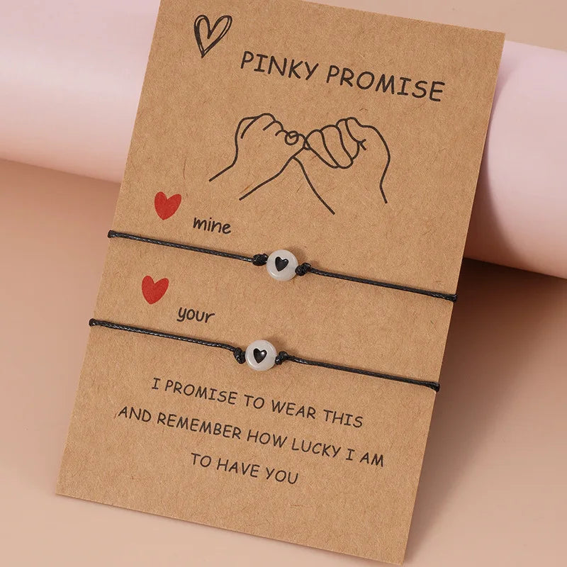 Pulseras de Promesa Luminosas para Parejas - Juego de 2 Unidades con Cuentas de Corazón y Cuerda Ajustable