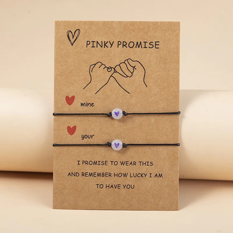 Pulseras de Promesa Luminosas para Parejas - Juego de 2 Unidades con Cuentas de Corazón y Cuerda Ajustable