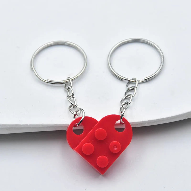  Llavero de Corazón para Parejas - Diseño de Bloques, Regalo Romántico para San Valentín y Aniversarios