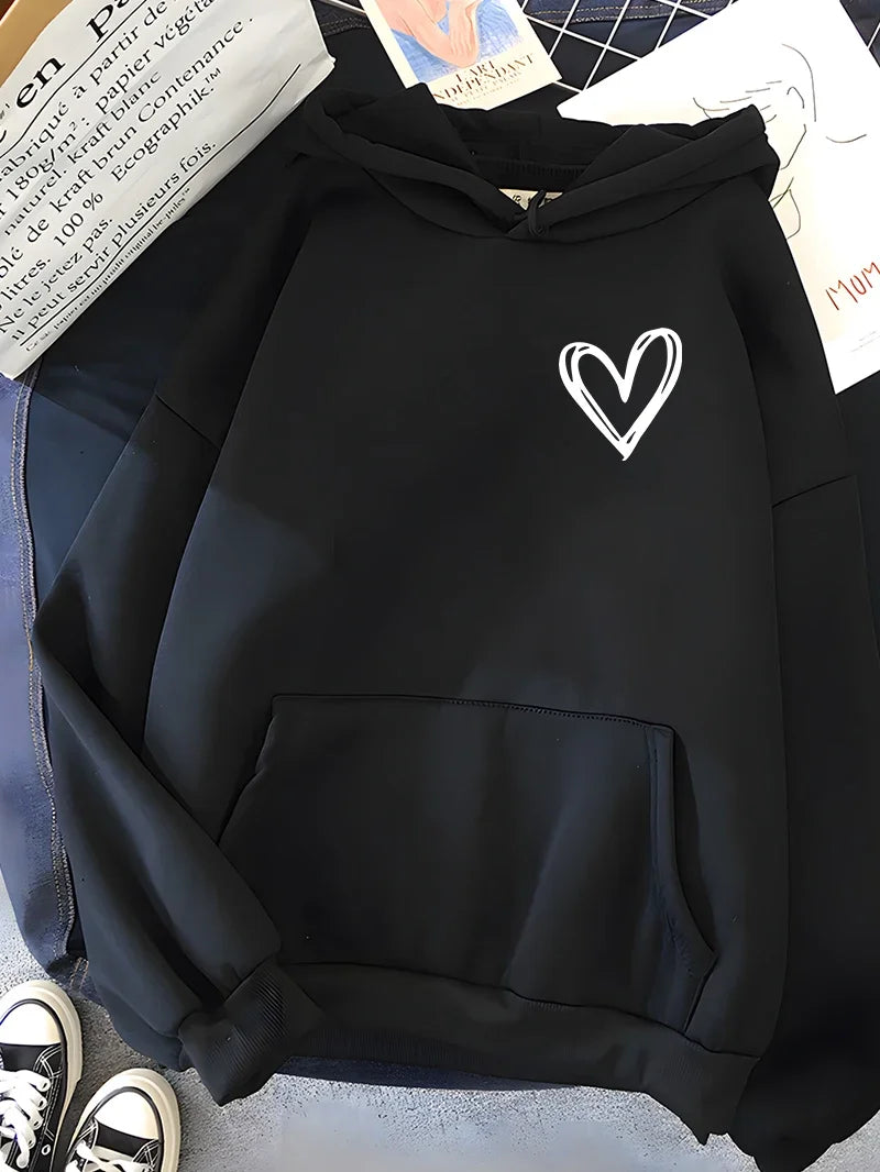 Sudadera Casual con Estampado de Corazón - Estilo Simplicidad y Comodidad