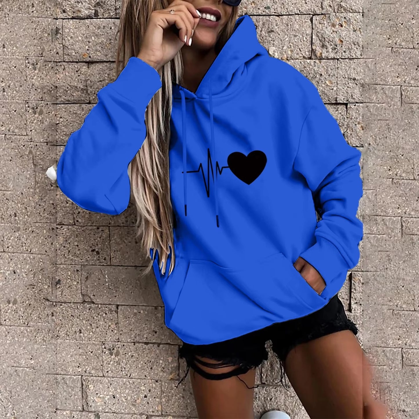 Sudadera con Capucha para Mujer con Estampado de Corazón y Latido (Varios Colores)