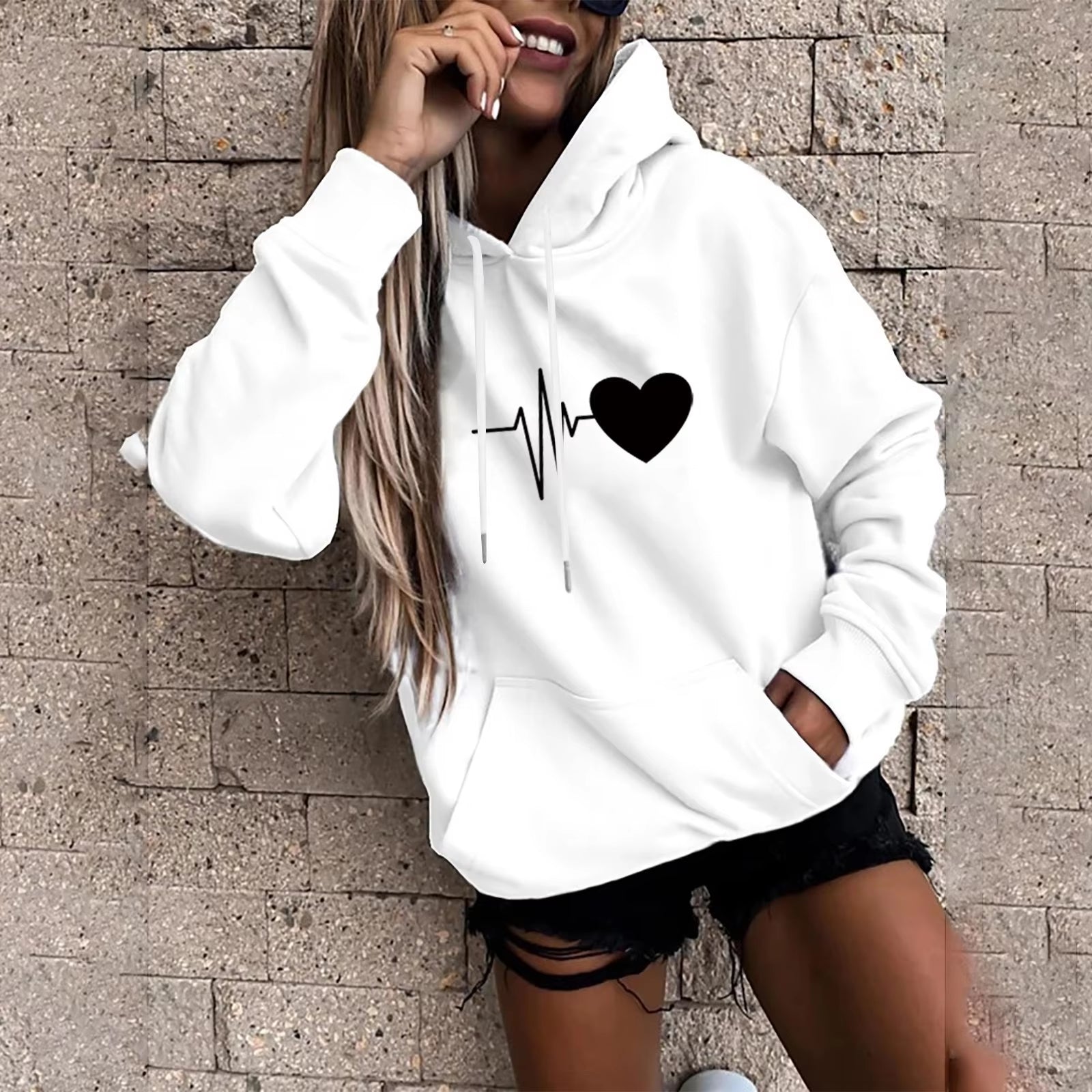 Sudadera con Capucha para Mujer con Estampado de Corazón y Latido (Varios Colores)