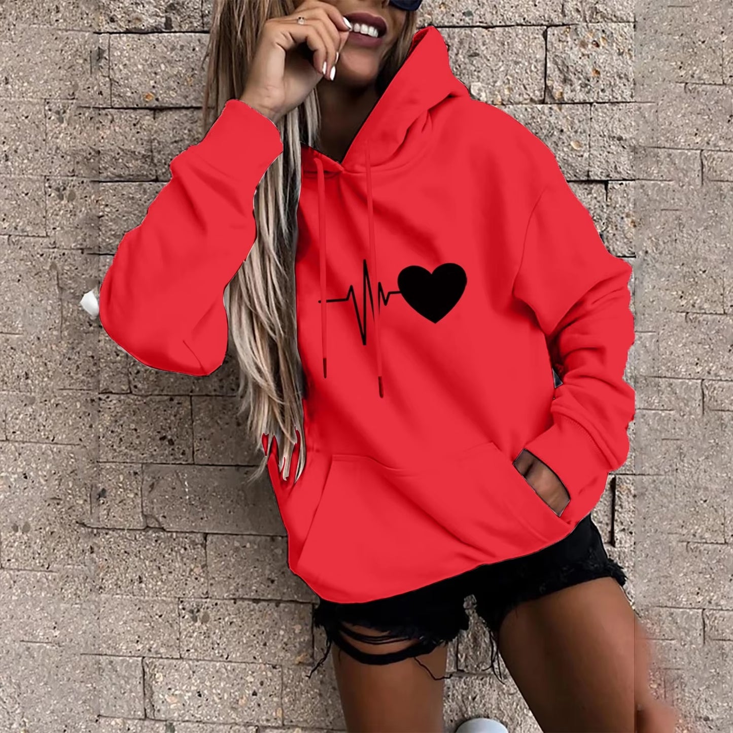 Sudadera con Capucha para Mujer con Estampado de Corazón y Latido (Varios Colores)